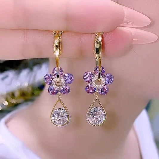 ラグジュアリーパープルクリスタルピアス