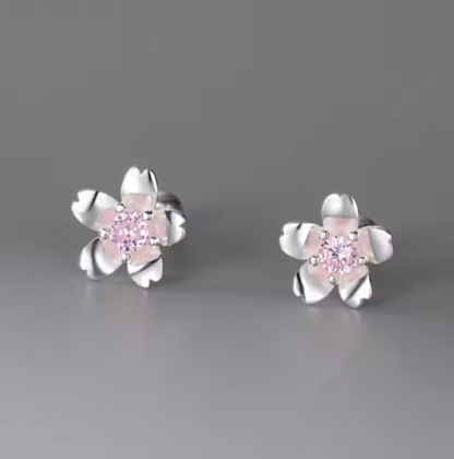 ピンク桜フラワースタッドピアス
