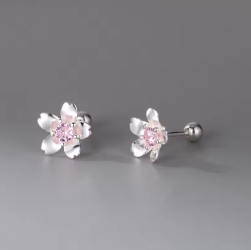 ピンク桜フラワースタッドピアス